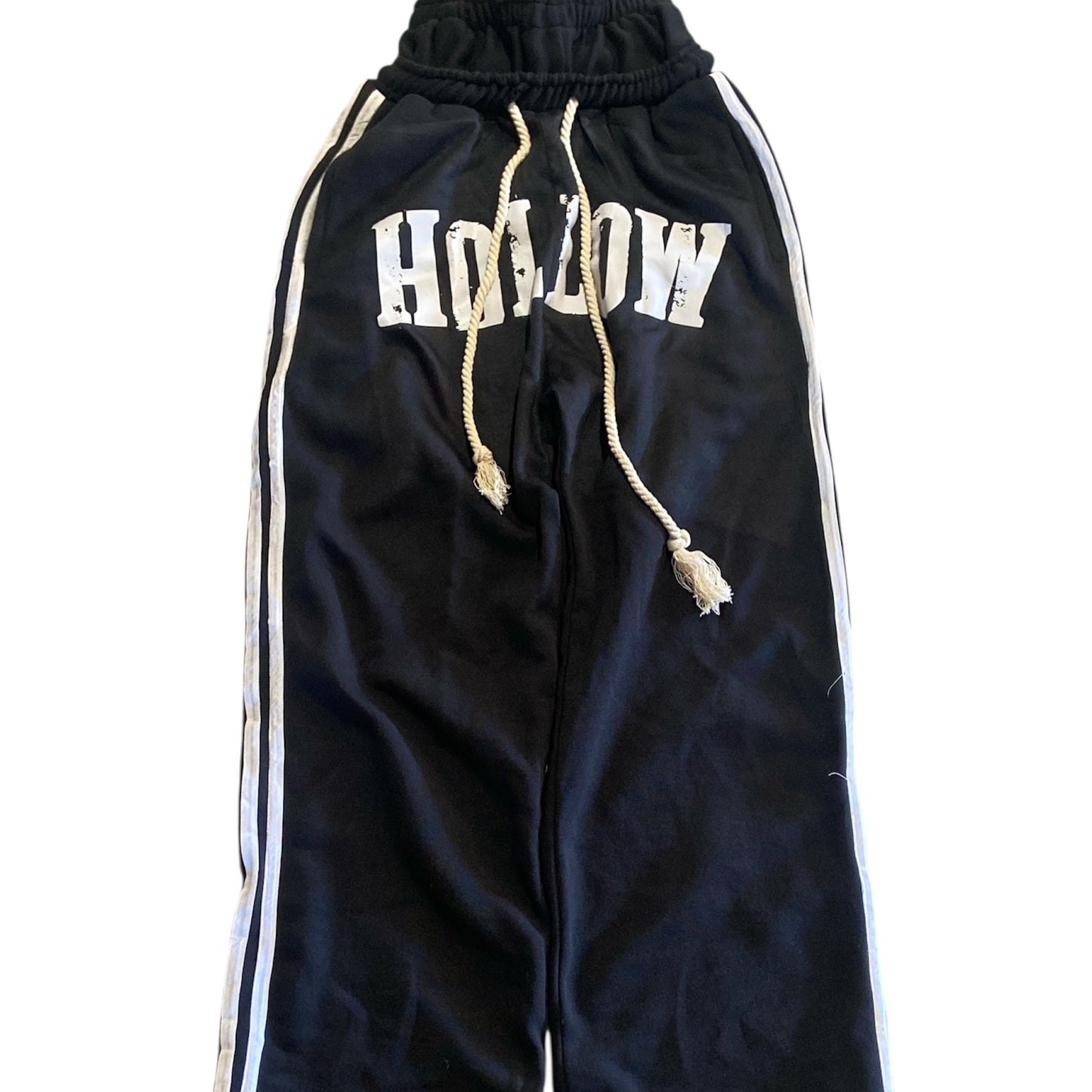 (BLACK) HOLLOW DOUBLE WAISTED SWEATPANTS.