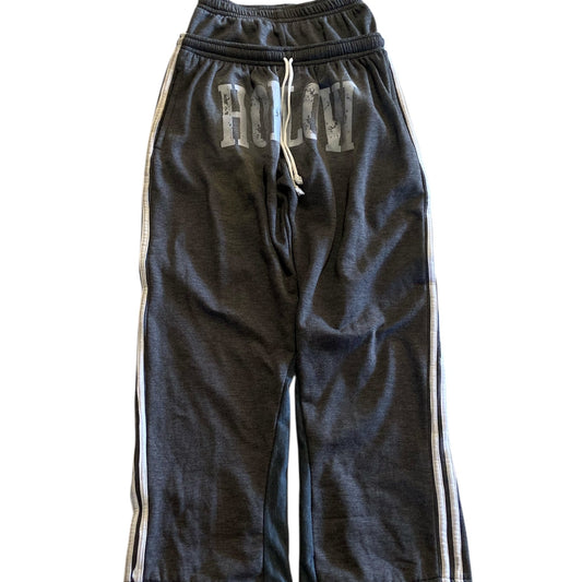 (GREY) HOLLOW DOUBLE WAISTED SWEATPANTS.